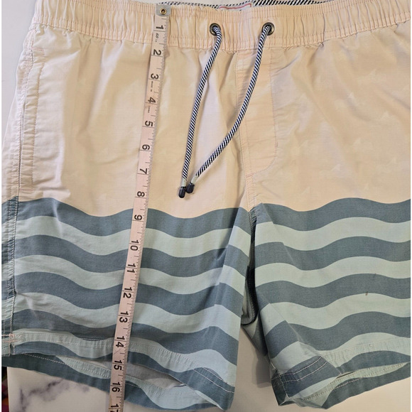 Party Pants Mens Swim Trunks Board Shorts XL Ivory Blue Wave Striped Beach Surf - Picture 13 of 13